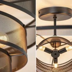 Straluma Stoere ronde plafondlamp mat zwart metaal 56 cm></noscript> Keukenverlichting|Plafondlampen