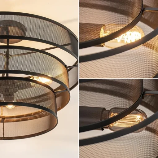 Straluma Stoere ronde plafondlamp mat zwart metaal 56 cm> Keukenverlichting|Plafondlampen