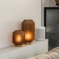 Straluma Tafellamp Ivot mat koffie met messing op batterij><noscript><img width=