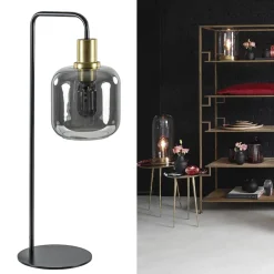 Straluma Tafellamp Lekar zwart/brons met smoke glazen kap><noscript><img width=
