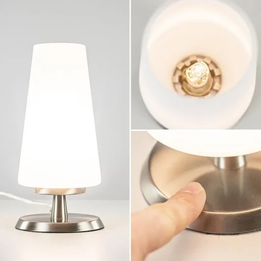 Straluma Tafellamp nikkel/glas met touchdimmer> Nachtkastlampen|Touch Lampen