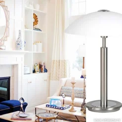 Straluma Tafellamp nikkel/glas wit + touchdimmer><noscript><img width=