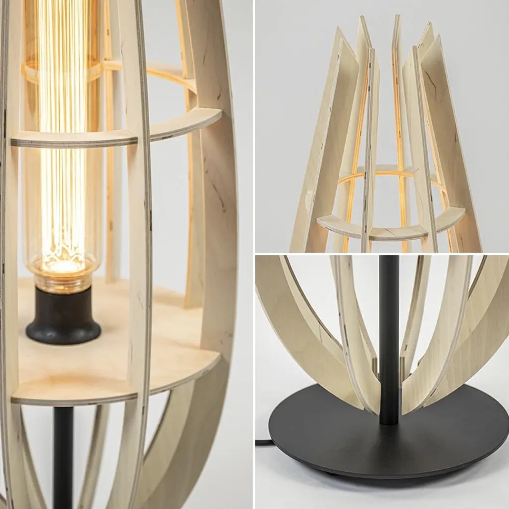 Straluma Tafellamp/vloerlamp naturel houten kap met zwart> Tafellampen|Vloerlampen