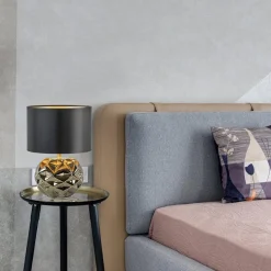 Straluma Trendy tafellamp keramiek goud met zwarte kap></noscript> Tafellampen|Schemerlampen