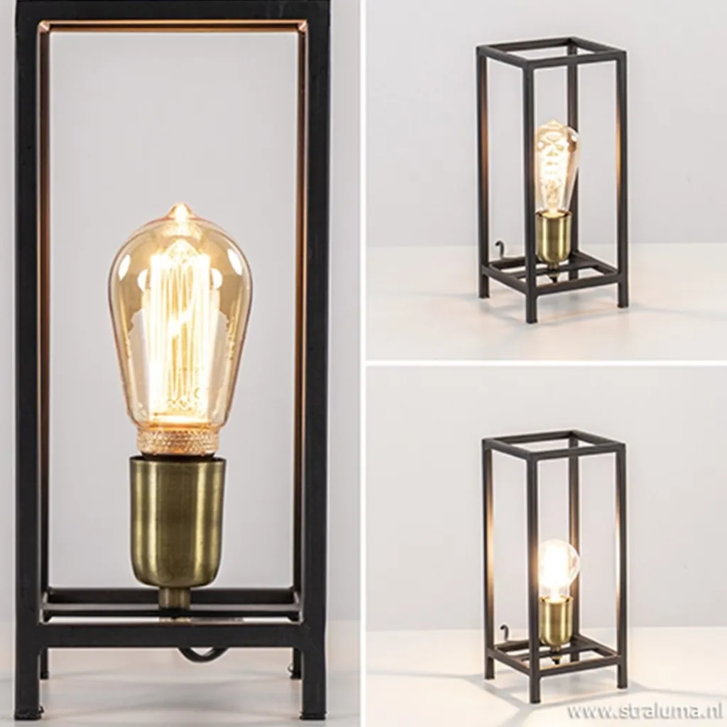Straluma Trendy tafellamp Marlay zwart met brons> Light and Living|Slaapkamerlampen