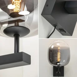 Straluma Trendy wandlamp zwart met smoke glazen kap en snoer><noscript><img width=