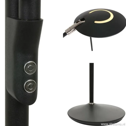 Straluma Uplighter zwart met leeslamp - 2 x pushdimmer> Vloerlampen|Leeslampen