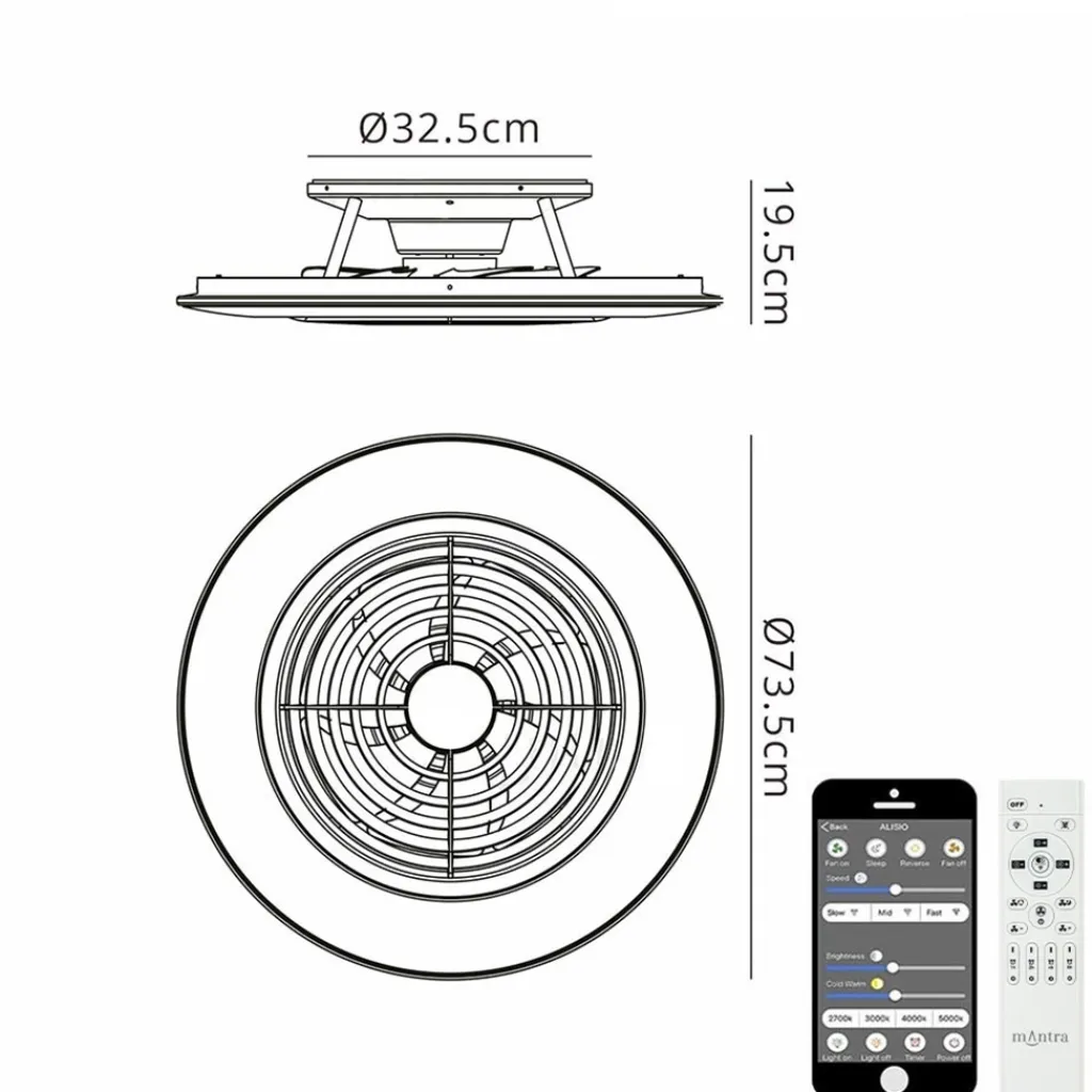 Straluma Ventilator Alisio XL zwart afst.bed./app> Plafondlampen|Plafondventilatoren met lamp