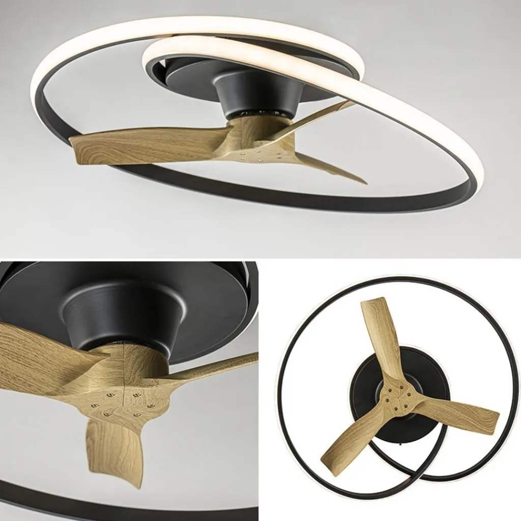 Straluma Ventilator Ocean zwart/hout + remote cct> Plafondlampen|Plafondventilatoren met lamp