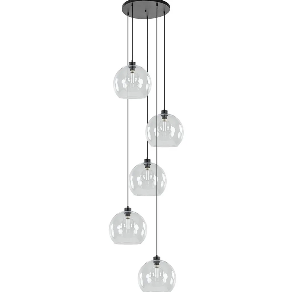 Straluma Videlamp / multipendel zwart met 5 helder glazen bollen> Videverlichting|Pendel Lampen
