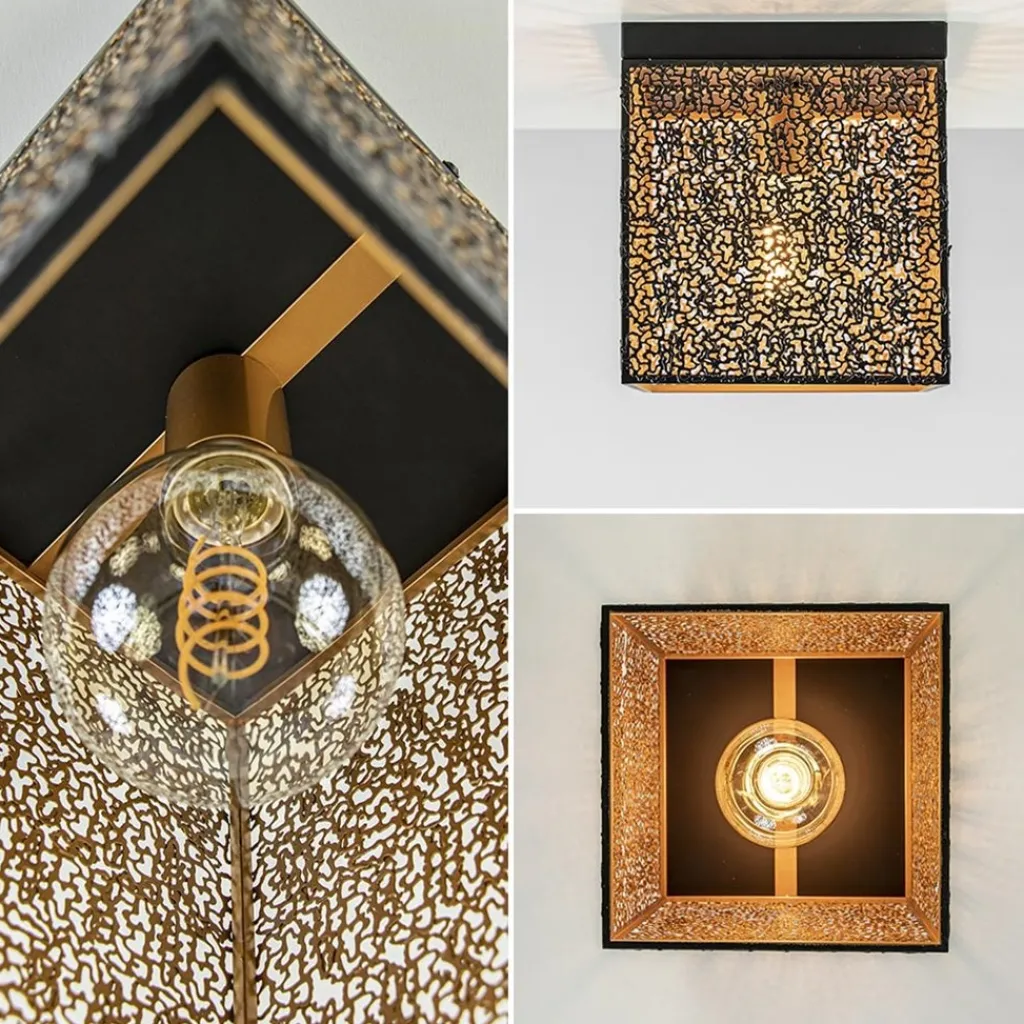 Straluma Vierkante plafondlamp zwart met gouden binnenzijde> Keukenverlichting|Plafondlampen