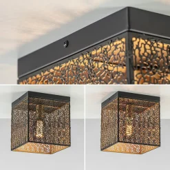 Straluma Vierkante plafondlamp zwart met gouden binnenzijde><noscript><img width=