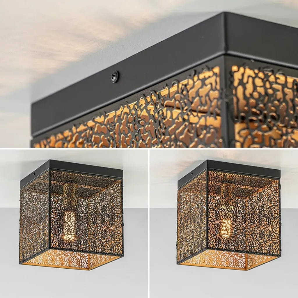 Straluma Vierkante plafondlamp zwart met gouden binnenzijde> Keukenverlichting|Plafondlampen