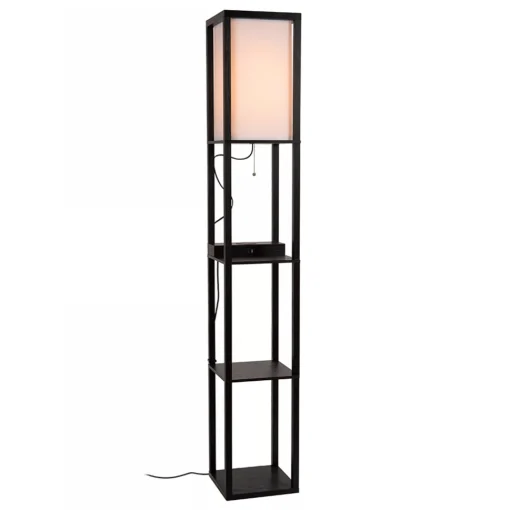 Straluma Vierkante vloerlamp zwart met beige kap en oplaadplatform> Vloerlampen|Landelijke Verlichting