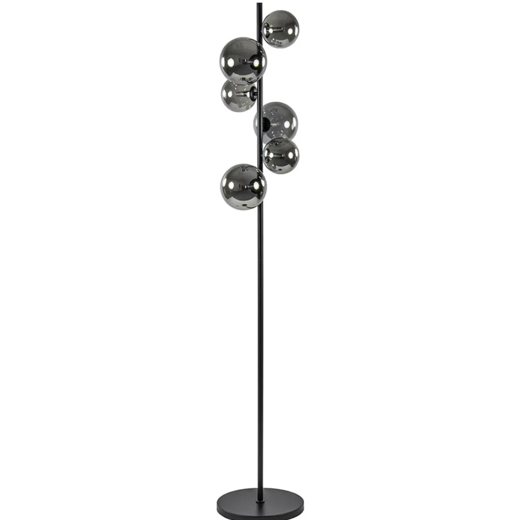 Straluma Vloerlamp Calcio 6l zwart + smoke glas> Woonkamerlampen|Vloerlampen