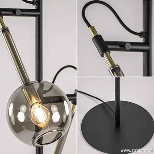 Straluma Vloerlamp Globe 2-L zwart/goud smokeglas> Slaapkamerlampen|Kantoorverlichting
