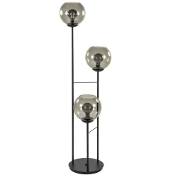 Straluma Vloerlamp 3-L zwart met bolglas smoke> Woonkamerlampen|Vloerlampen