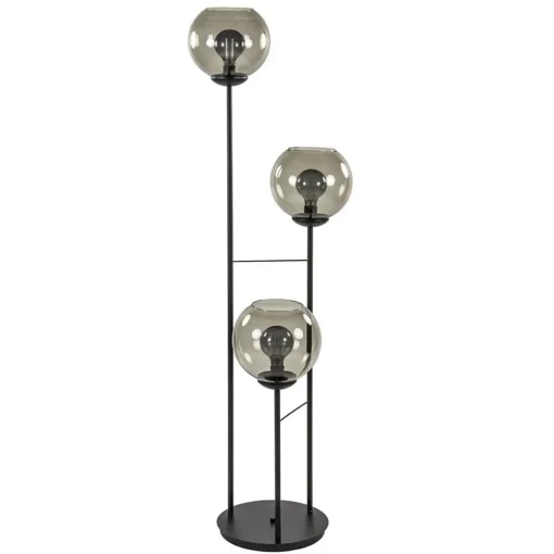 Straluma Vloerlamp 3-L zwart met bolglas smoke> Woonkamerlampen|Vloerlampen