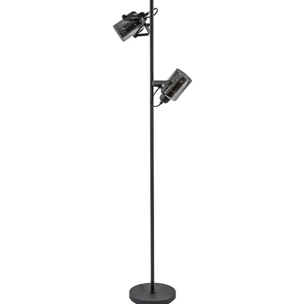 Straluma Vloerlamp mat zwart met titanium glazen kappen> Vloerlampen|Industriële Verlichting
