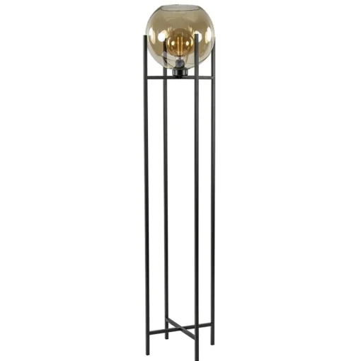 Straluma Vloerlamp zwart + amber glazen bol> Vloerlampen|Industriële Verlichting