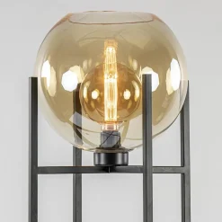 Straluma Vloerlamp zwart + amber glazen bol><noscript><img width=