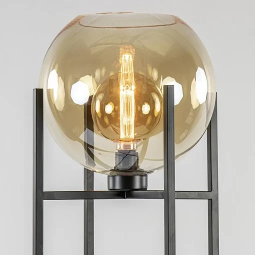Straluma Vloerlamp zwart + amber glazen bol> Vloerlampen|Industriële Verlichting