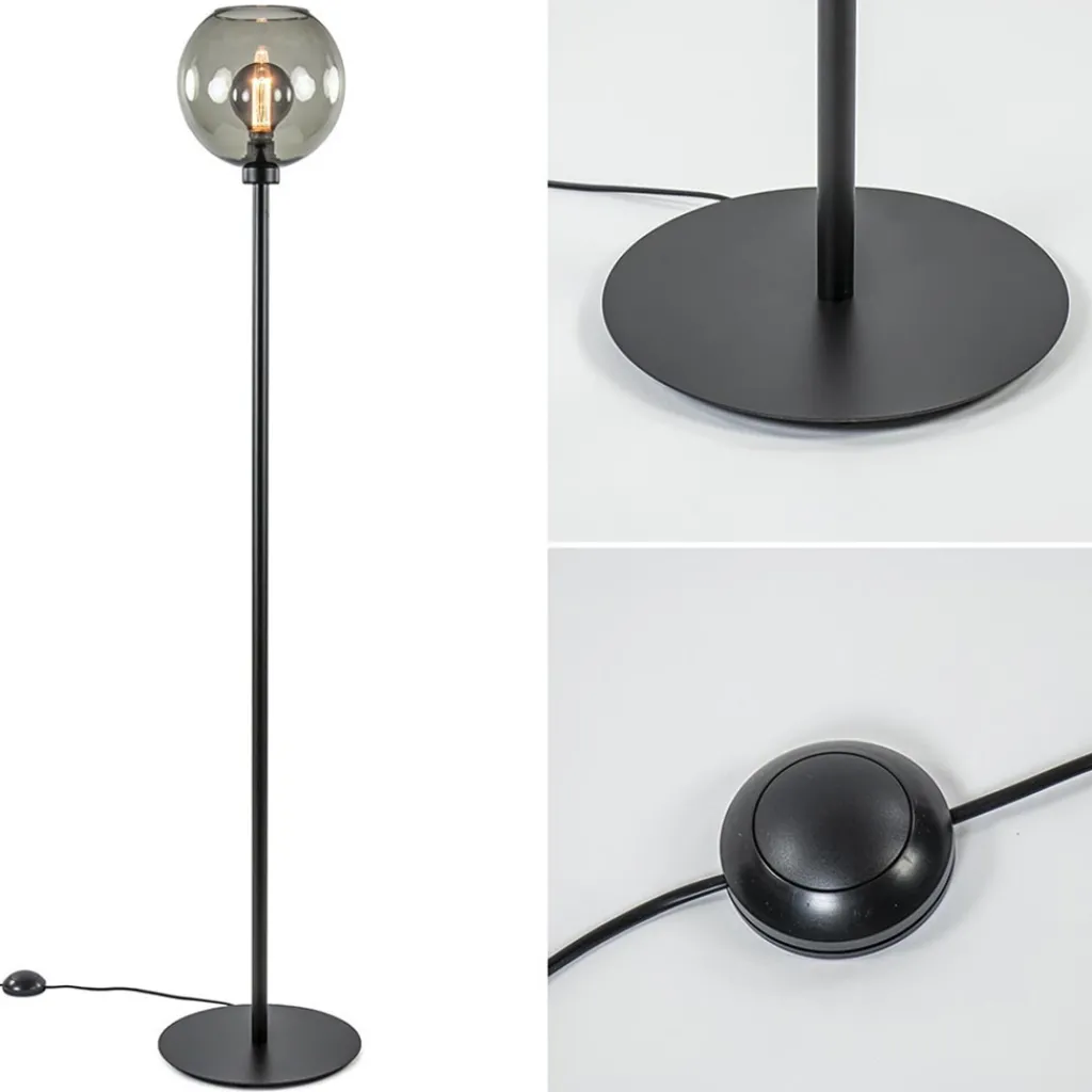 Straluma Vloerlamp zwart met smoke glazen kap> Woonkamerlampen|Slaapkamerlampen