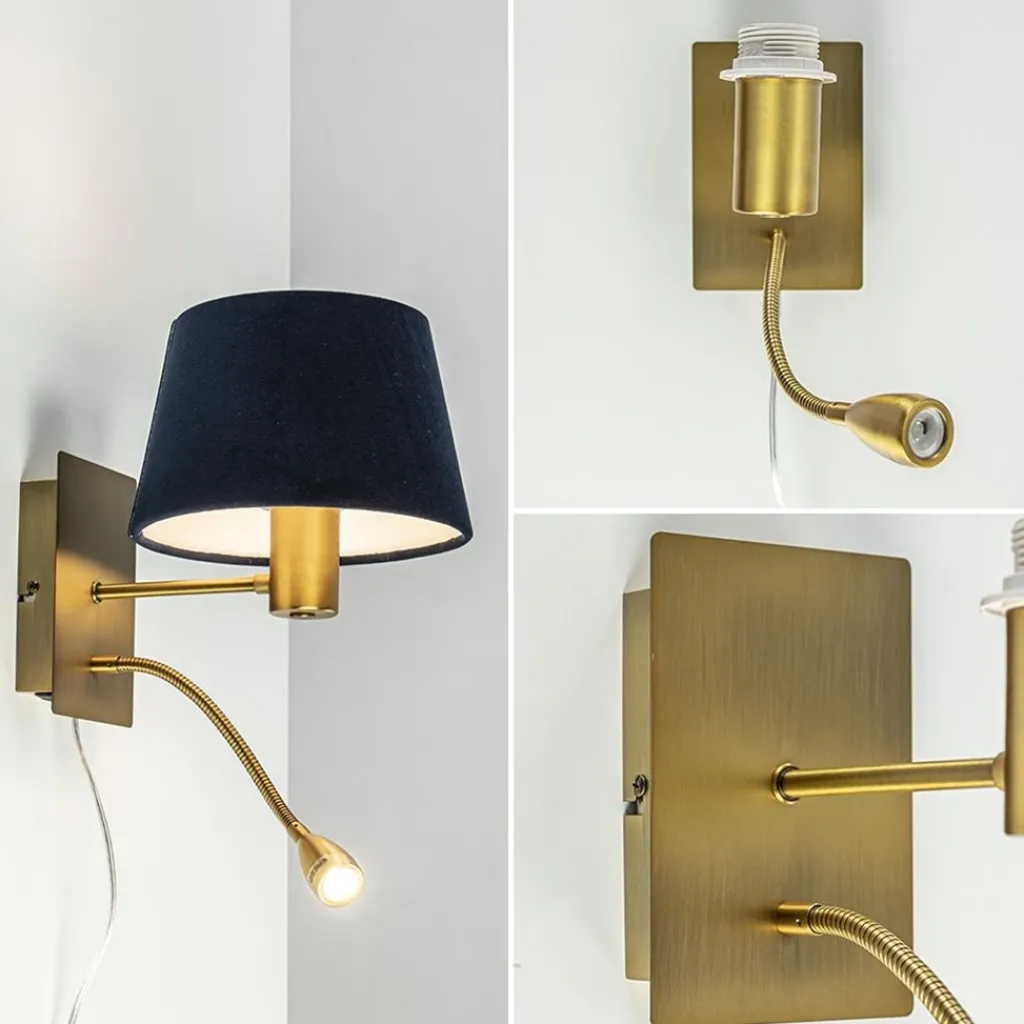 Straluma Wandlamp Regina antiek brons met leesarm exclusief kap> Wandlampen|Bedlampjes