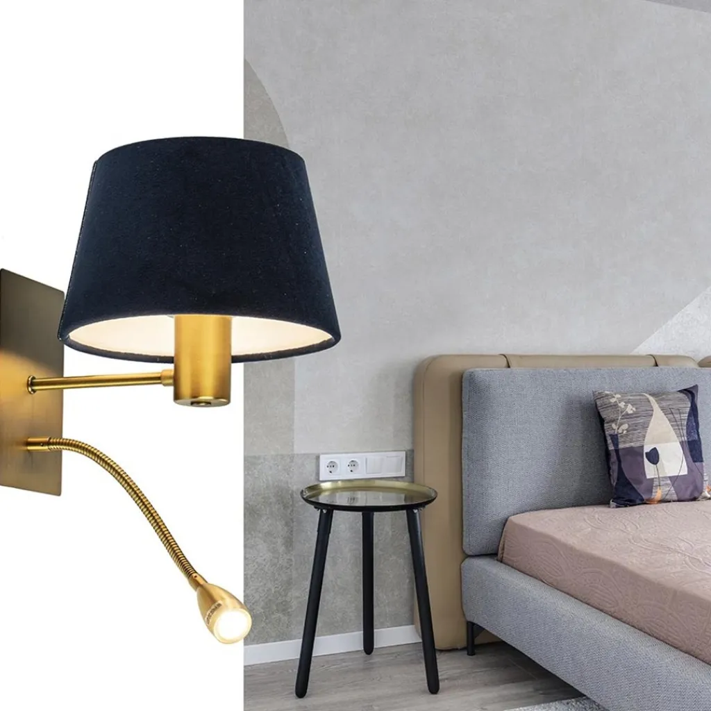 Straluma Wandlamp Regina antiek brons met leesarm exclusief kap> Wandlampen|Bedlampjes