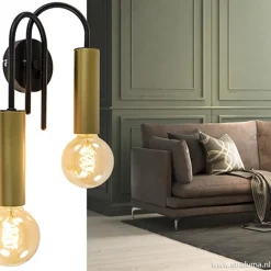 Straluma Wandlamp toog dubbel zwart/mat goud><noscript><img width=