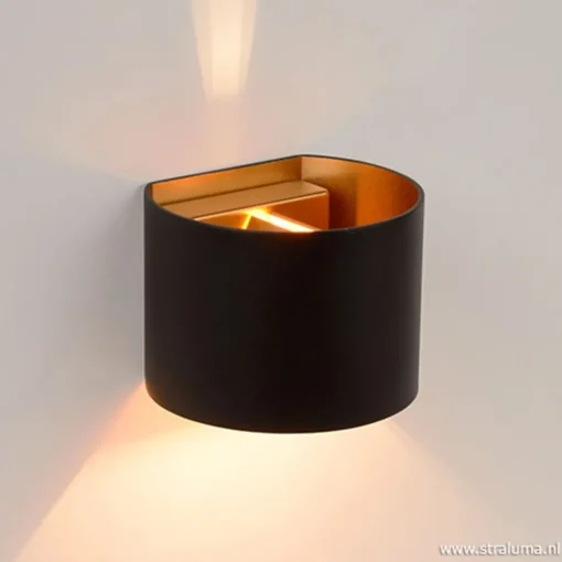 Straluma Wandlamp zwart/goud Xio up+down rond> Wandlampen|Bedlampjes