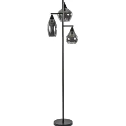 Straluma Zwart metalen vloerlamp met titanium glazen kappen> Woonkamerlampen|Vloerlampen