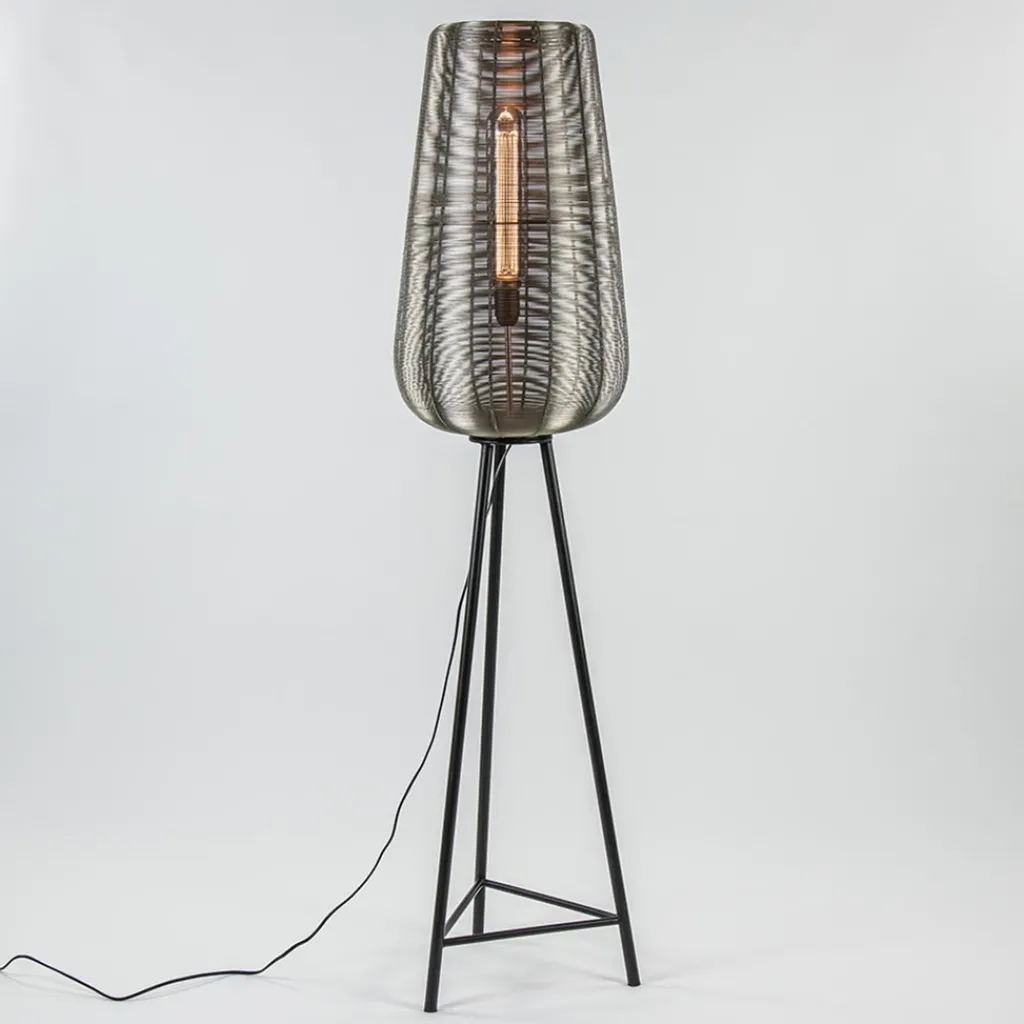 Straluma Zwarte driepoot Adeta met nikkel kap> Draadlampen|Light and Living