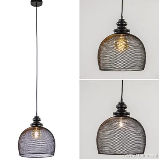 Straluma Zwarte hanglamp Karla met gaas> Light and Living|Woonkamerlampen