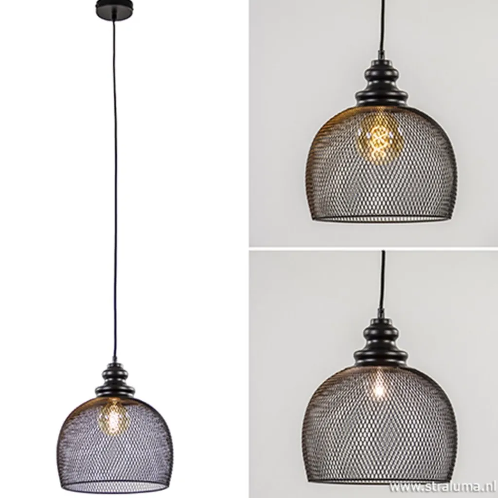 Straluma Zwarte hanglamp Karla met gaas> Light and Living|Woonkamerlampen