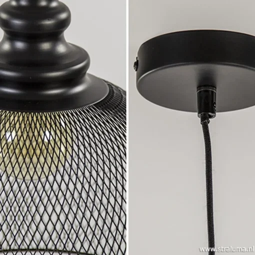 Straluma Zwarte hanglamp Karla met gaas> Light and Living|Woonkamerlampen