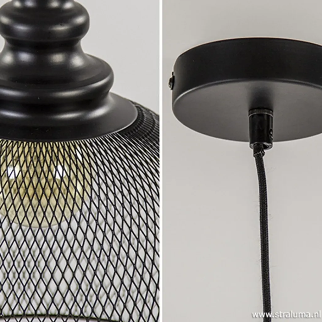 Straluma Zwarte hanglamp Karla met gaas> Light and Living|Woonkamerlampen