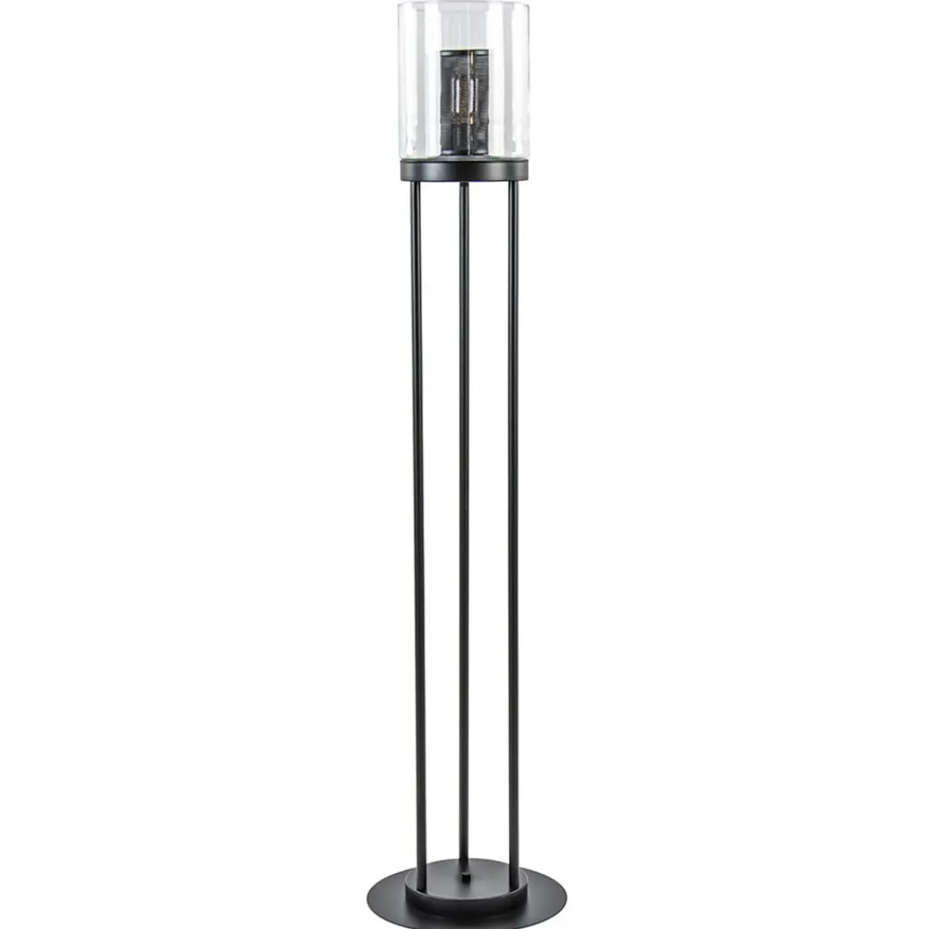 Straluma Zwarte vloerlamp met cilinder kap helder glas> Vloerlampen|Industriële Verlichting